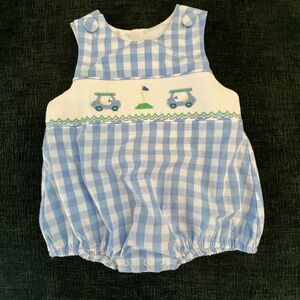 Golf Blue and White Gingham Baby Romper Bubble